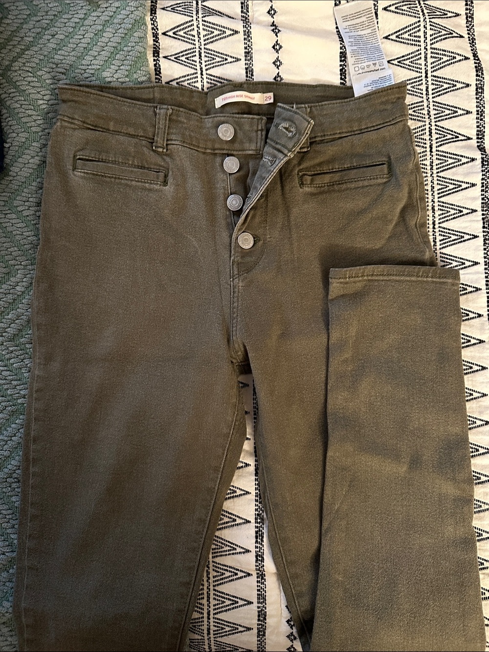 Levi's 721 Olive Green High-Rise Button-Fly Pants